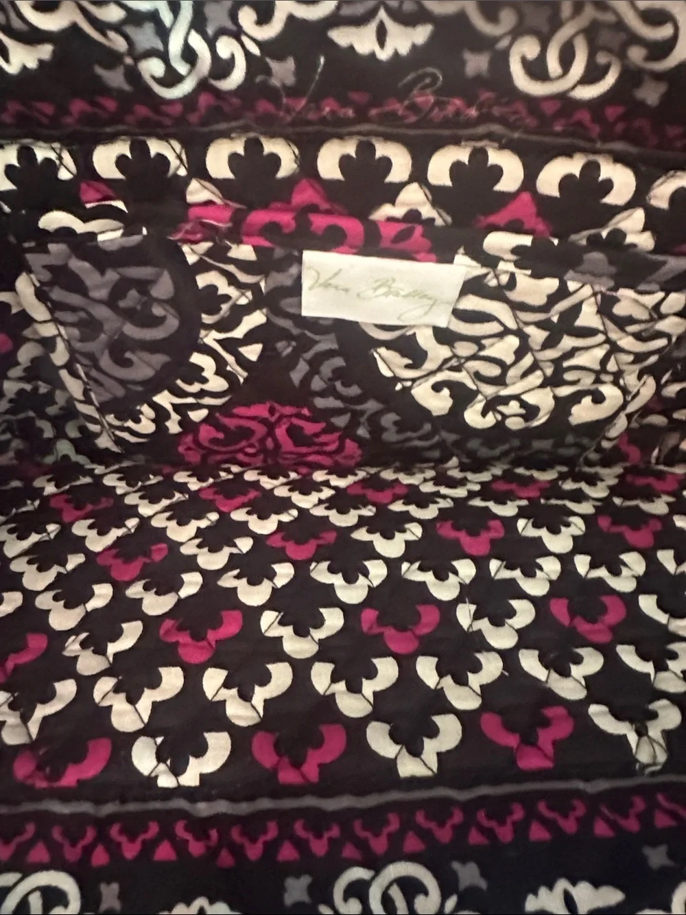 Vera Bradley Quilted Tote in Black, White & Magenta